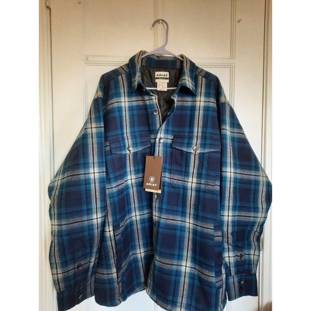 Ariat Retro Fit Men's Quilted Plaid Flannel Lined Shirt Jacket Marine Blue XL